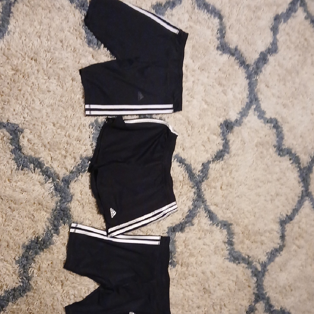 3 Pairs Adidas Black Athletic Shorts with White Stripes XL 16 Girls